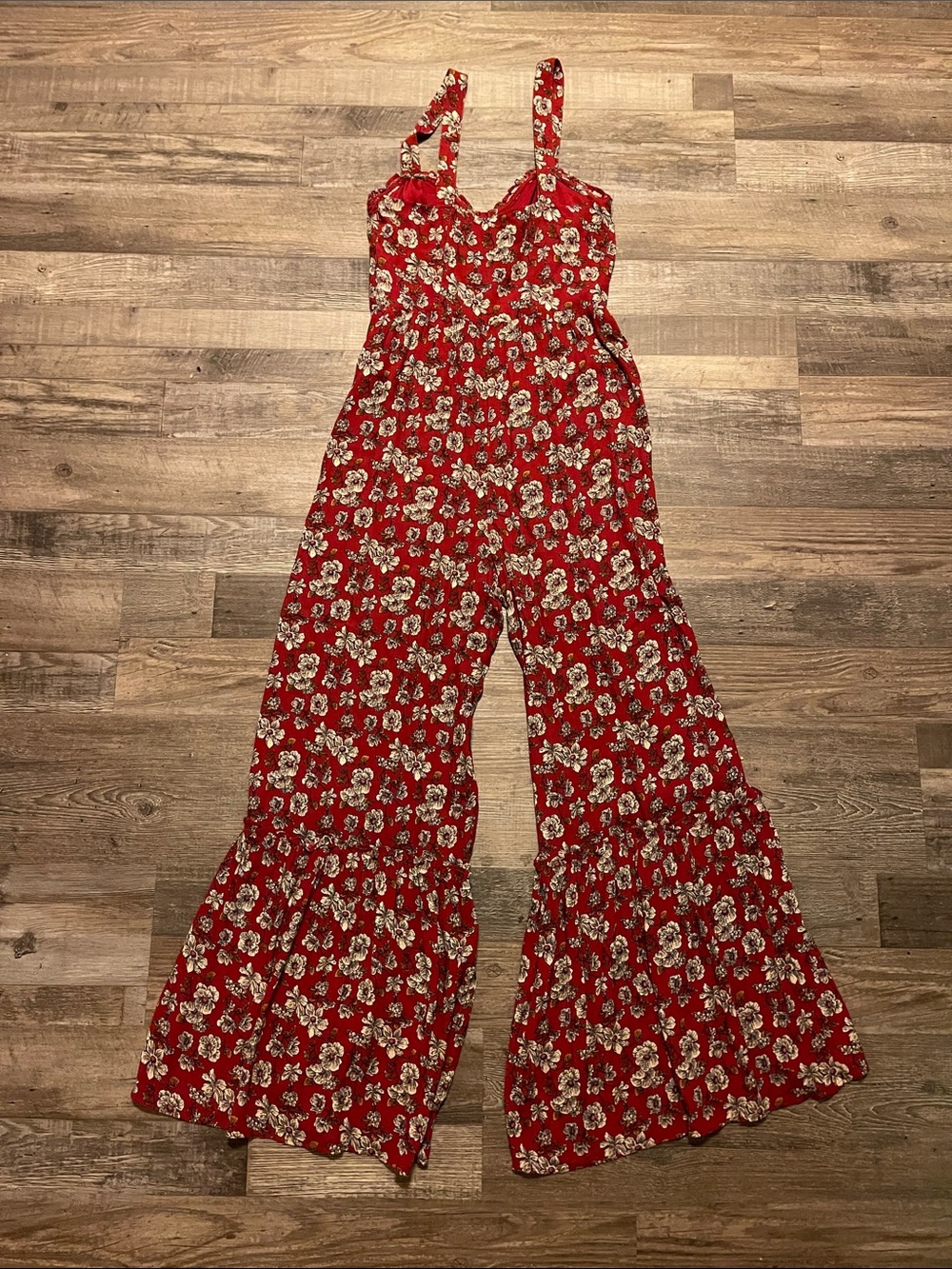 American Eagle Outfitters Red Floral Jumpsuit